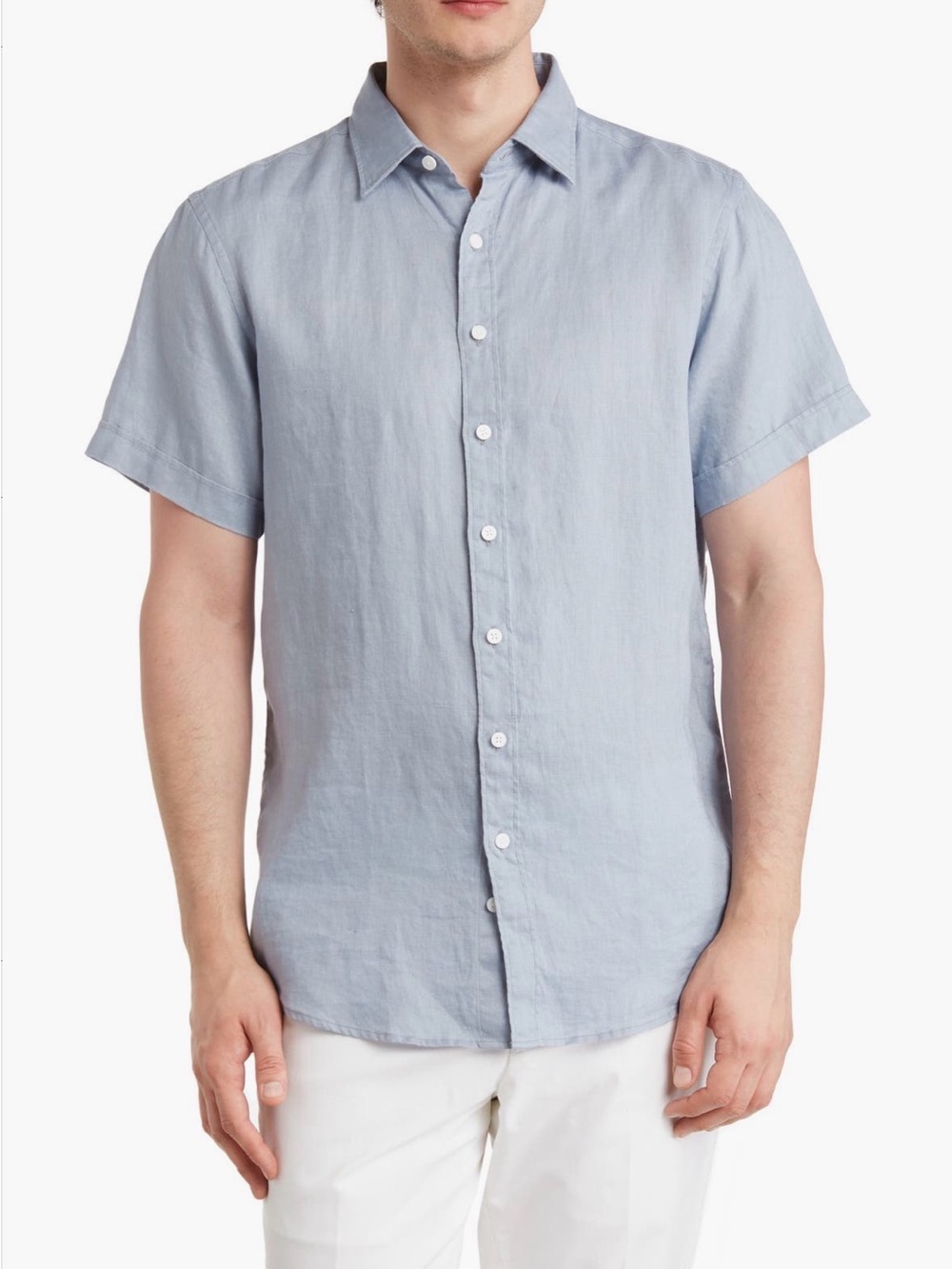 Rodd & Gunn Grey Lynn Linen Short Sleeve Button-Up Shirt Storm Large 100% Linen